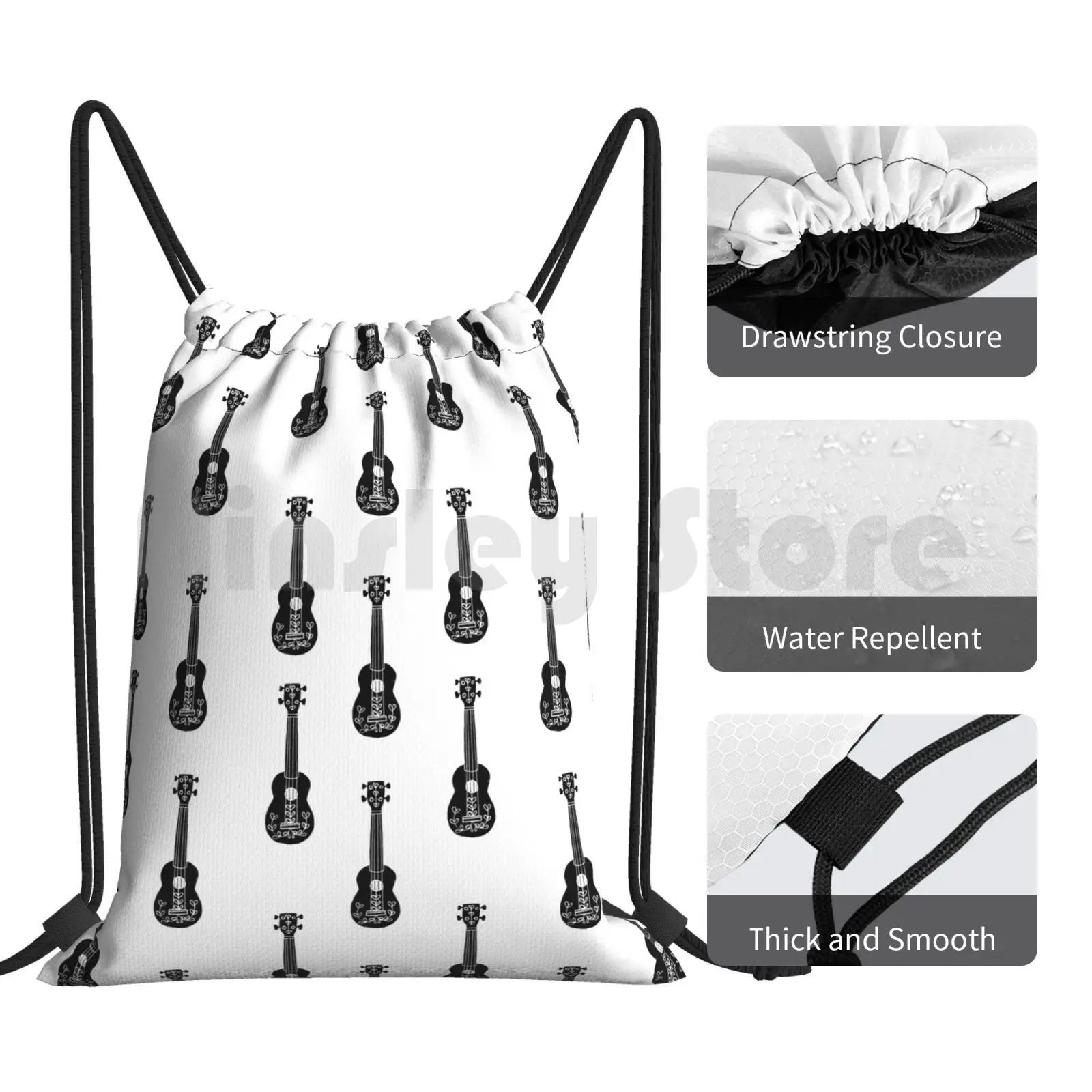 Linocut Ukulele Musical Instruments Black And White Minimalist Decor Printmaking Art Pattern Outdoor Hiking Backpack Riding image 4