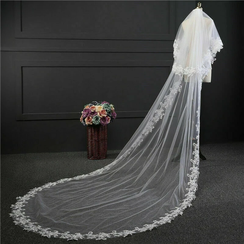 White/Ivory Two Layers 4M Wedding Veil With Comb Lace Mantilla Cathedral Bridal Veils Wedding Accessories Veu De Noiva