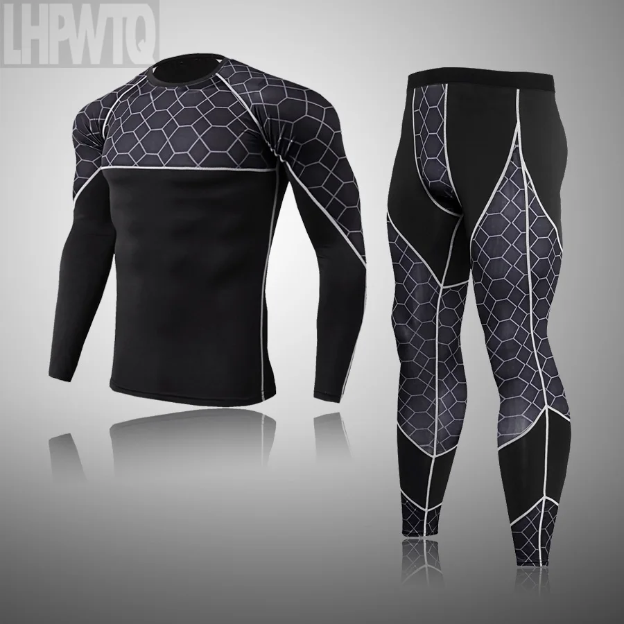 Men's Sports Ski Thermal Underwear Set Suits Gym Compression Suit Running Clothes MMA Fitness Bodybuilding Training Tights