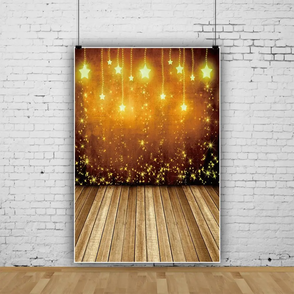 Laeacco Brilliant Gold Star Dots Wood Floor Stage Party Baby Child Portrait Photographic Background Photo Backdrop Photo Studio