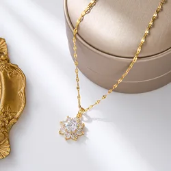 Top Luxury Shining Zircon Crystal Sunflower Pendant Necklaces For Women Korean Fashion Stainless Steel Jewelry Female Chain