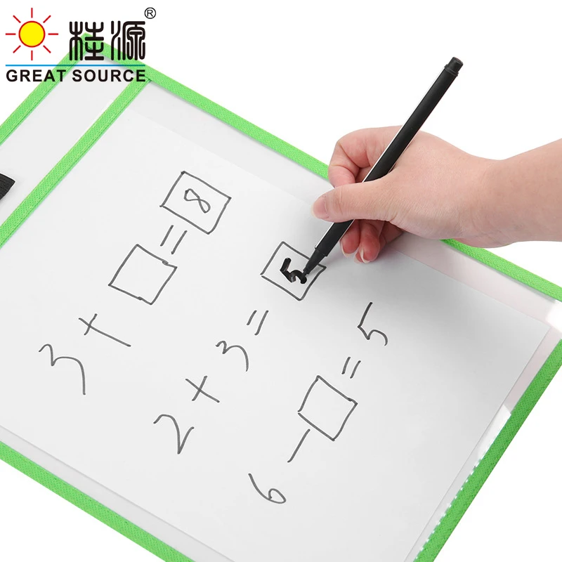 MQQ Dry Erasabl  Pockets Transparent Write PET Reusable Wipe Drawing Bag File Pocket Color Pens For Kids Dooble(2Sets)