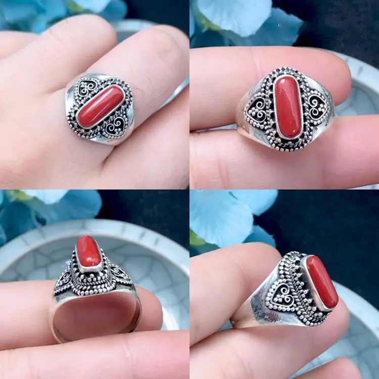 Designer original new retro inlaid dzi bead opening adjustable couple ring personality exaggerated saddle ethnic style jewelry