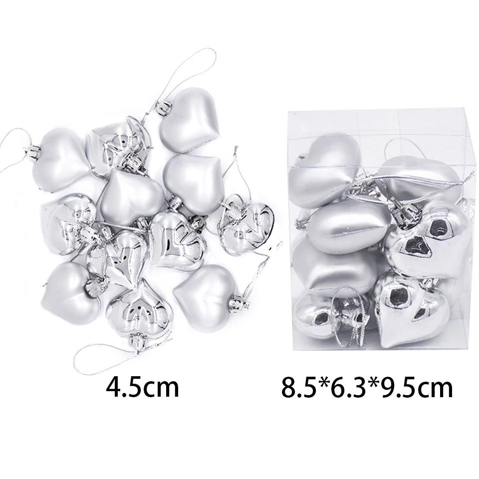 12PCS/lot Red Gold Christmas Star Heart Tree Ornaments for 2021 Noel Decorations Xmas Kids Crafts Home Party Pendants