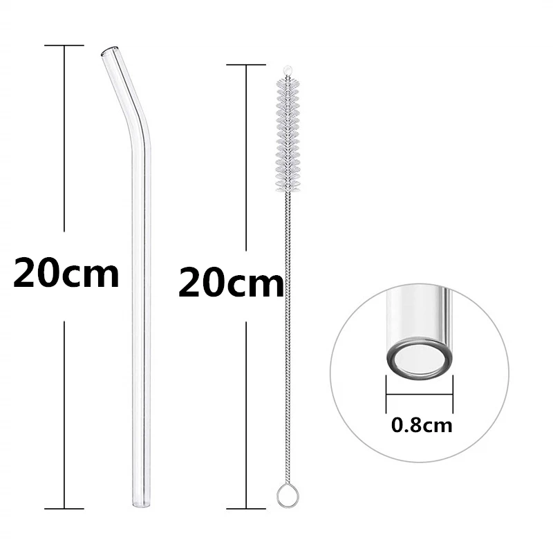 100Pcs 20cm Reusable Drinking Glass Straws For Smoothies, Tea, Juice --10 Pack With 20Pcs Cleaning Brushs