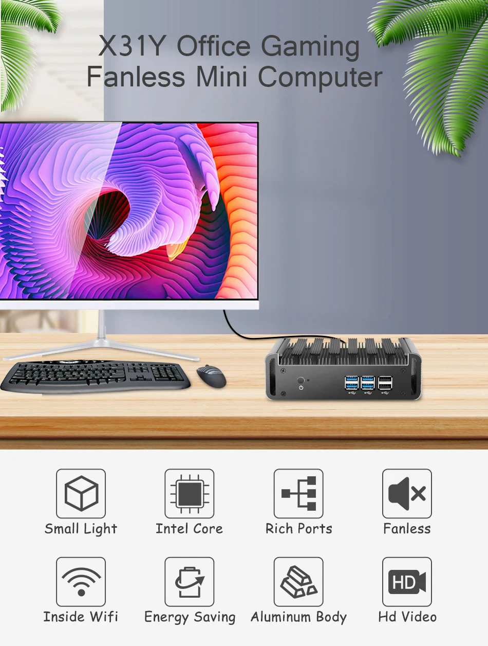 Intel Core I7-5500U I5-5200U I5-4200U I3-5005U Mini PC with 8xUSB 1xHDMI 1xVGA Support WiFi Pfsense Linux Computer Win10 Ready