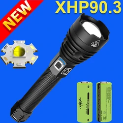 Lanterna LED super poderosa, lanterna tática recarregável, Flash USB Light, Lanterna LED, XHP90, 18650, 700000LM, XHP90.3, XHP90