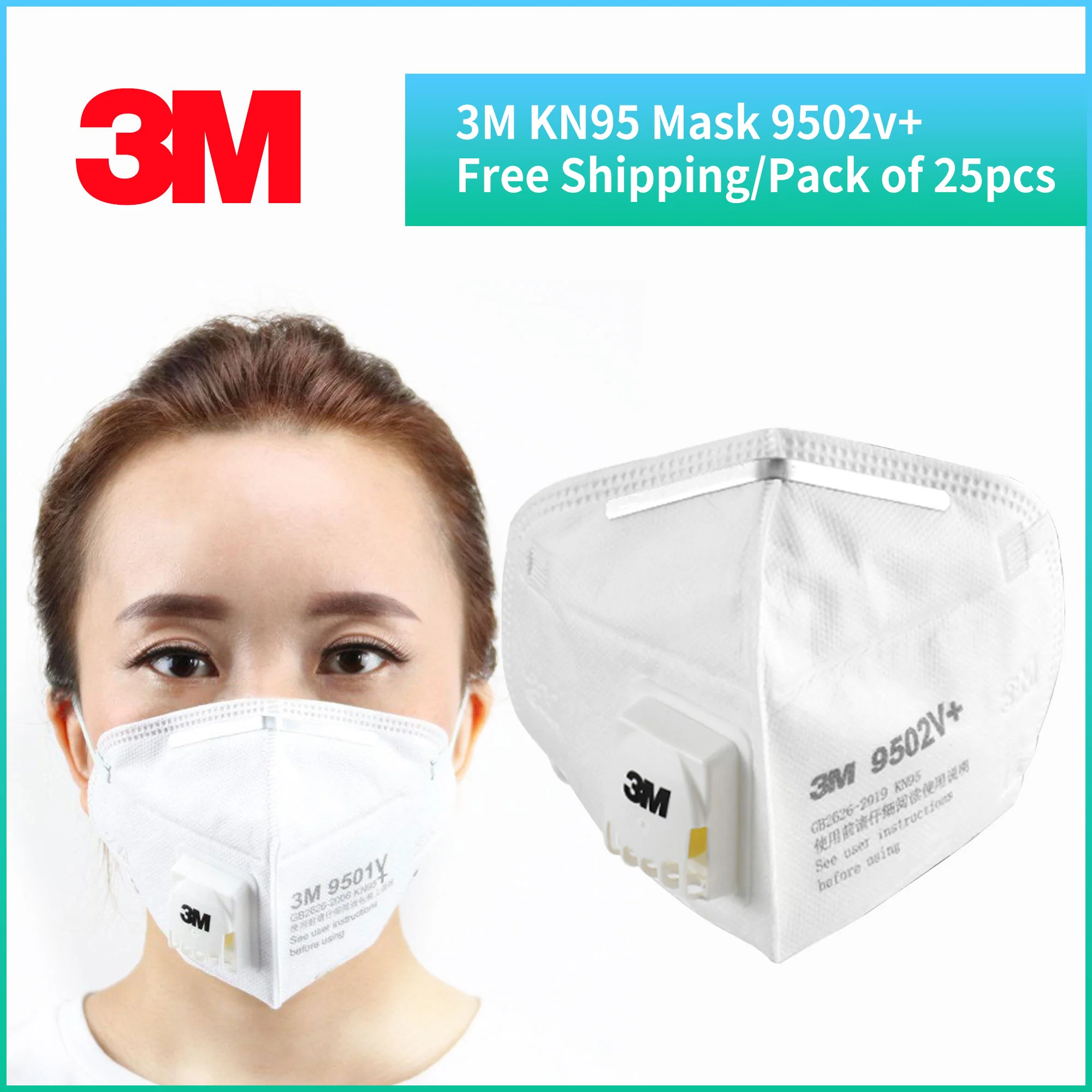 25pcs/Lot 3M 9502V+ Mask KN95 Respirator Anti-haze Protective Masks Anti-particles Filter Material  Influenza Virus Mask