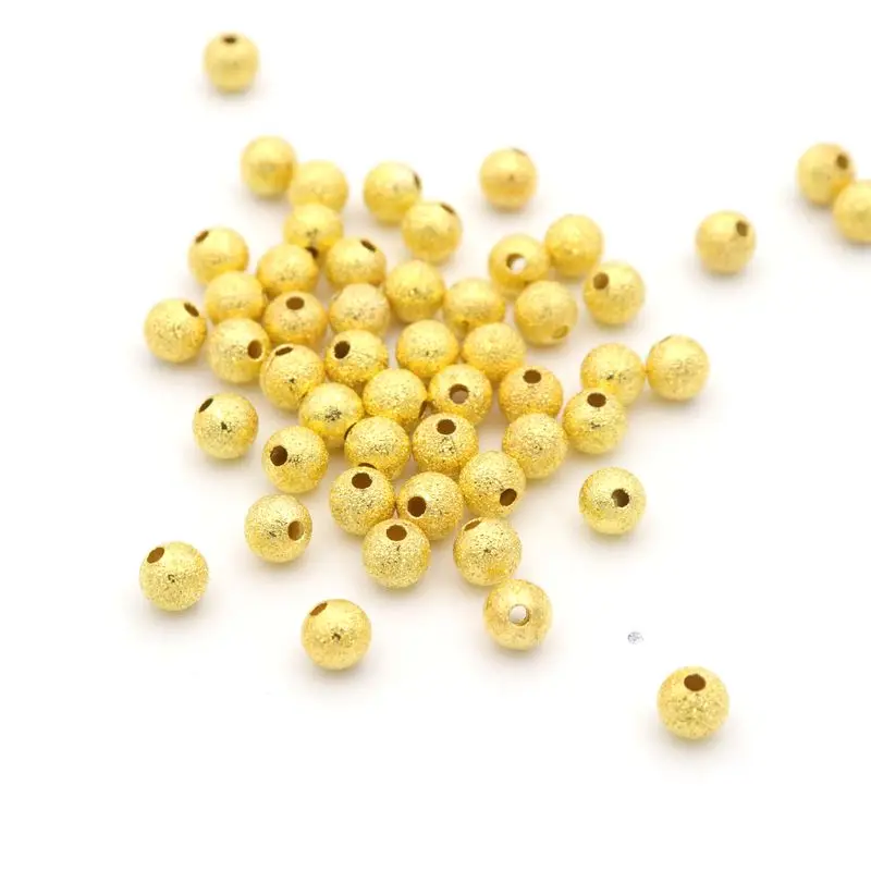 Vergoldete Silberfarbe Spacer Seed Ball Frosted Metallperlen für Schmuckherstellung Perlenarbeiten Handarbeit Diy Zubehör Großhandel – Detail 2