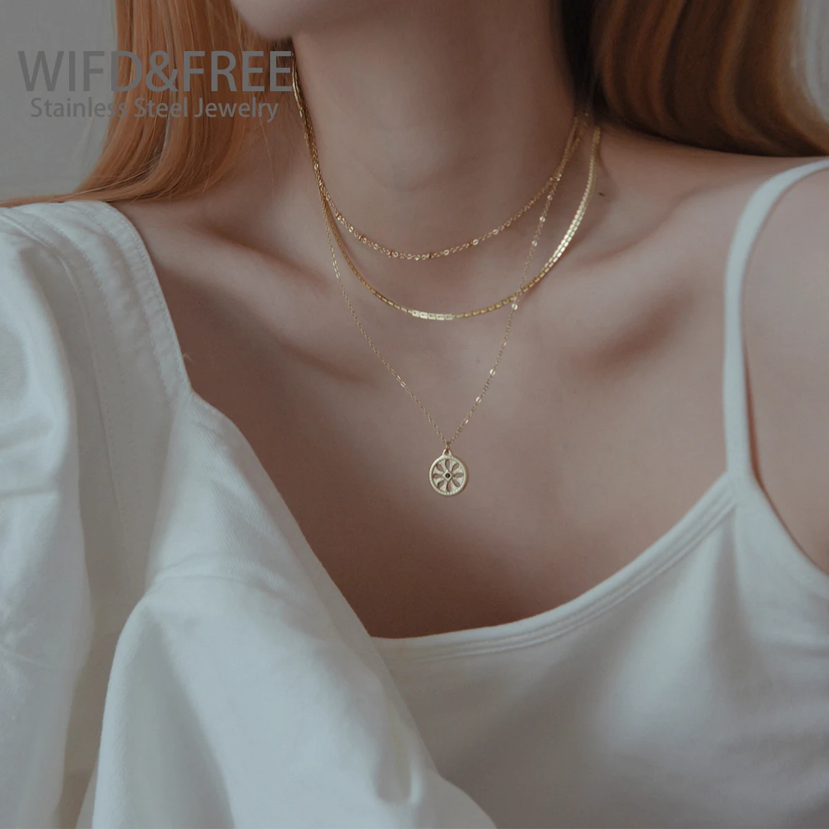 Wild & Free Fashion Stainless Steel Multilayer Necklace Freedom Stacking Pendant Exquisite Chain Women Necklace Gift for Friends
