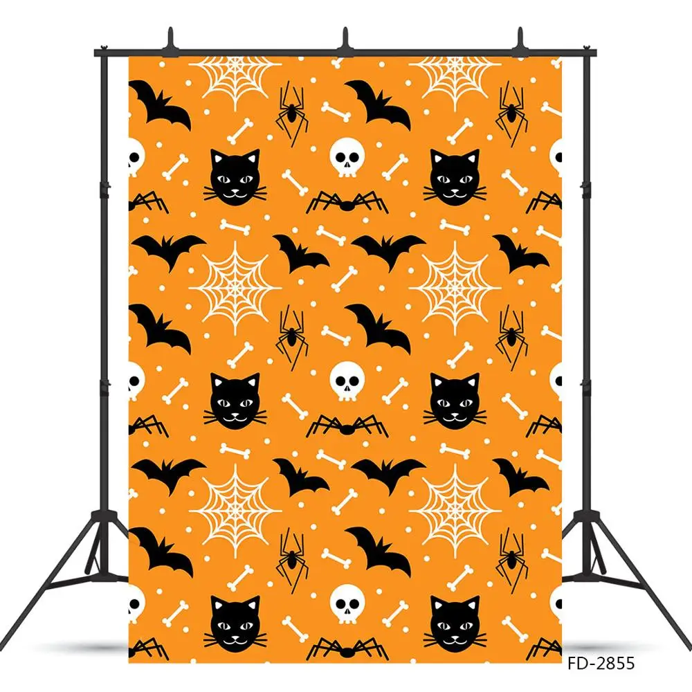 Bat Cat Skull Spider Orange Halloween Photographic Backdrop Customized for Baby Children Background Photo Studio Photophone