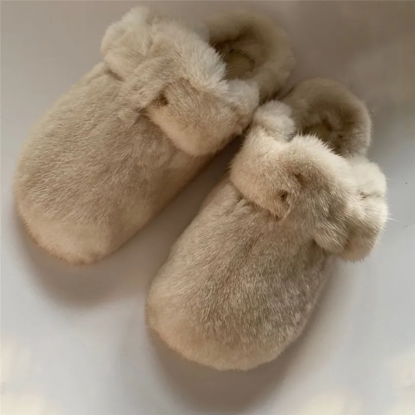 Women\'s Fur Slippers 100% Mink Fur Slippers Winter Fashion Warm Plush Flat Shoes 2023 New Indoor Slippers