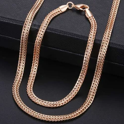 Davieslee Womens Jewelry Set 585 Rose Gold Color Braided Foxtail Link Chain Necklace Bracelet Set Wedding Jewelry Gift DCS01