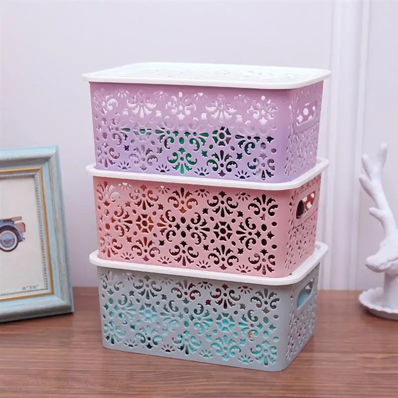 Storage Plastic Basket Baskets Box Bins Stackable Kitchen Hollow Organizer Drawer Out Shelf Desktop Lid Adjustable Coloured