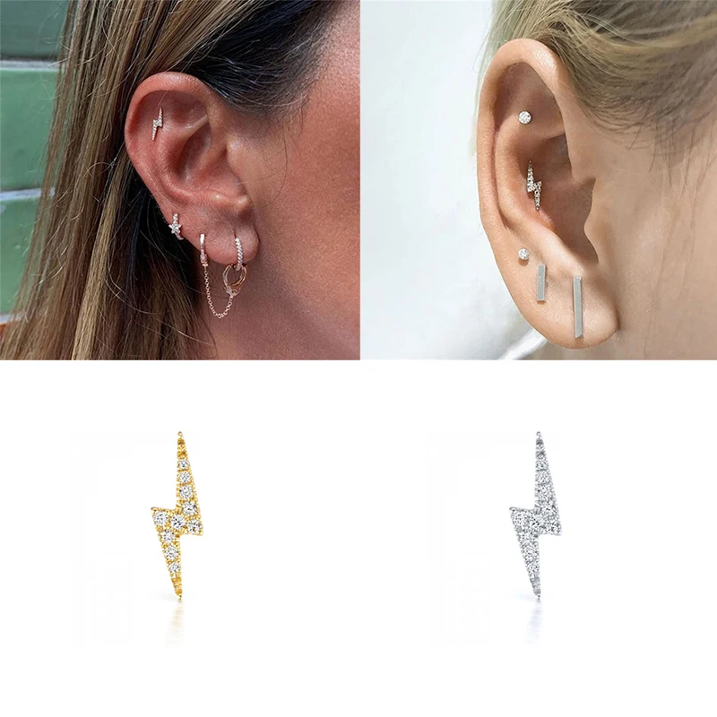 BOAKO-pendientes de plata 925 para mujer, Aretes de tendencia 2021, Aretes con forma de cruz, mariposa, relámpago, Piercing, joyería fina, 1 unidad