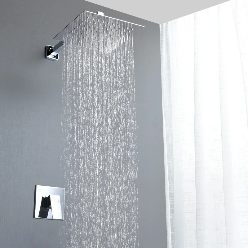 High Quality Copper Black Hot And Cold Waterfall In Wall Mounted Concealed Bathroom Rain Shower Set