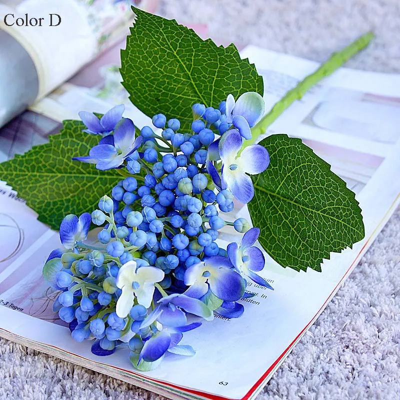 Berry Hydrangea flower short branch with bud fruit and fake leaves silk artificial flowers for home wedding decorations flores