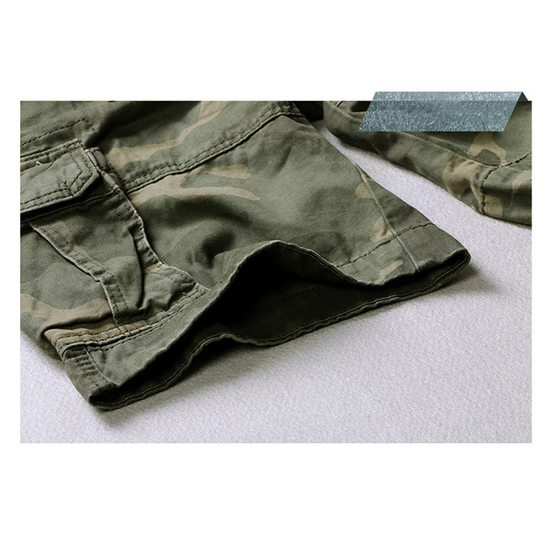 Summer Mid-Rise Large Size Shorts Men Shorts Cotton Multi-Pocket Camouflage Button Button Cardigan Cargo Shorts