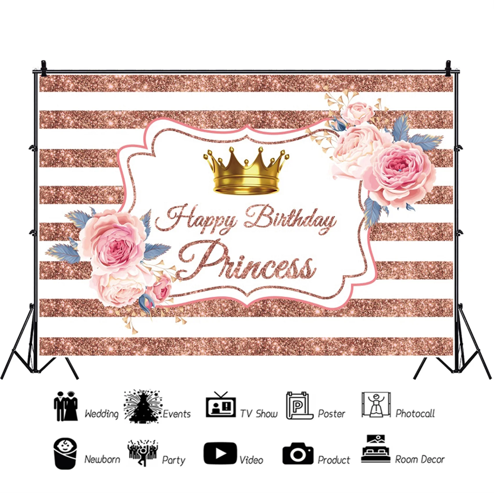 Laeacco розовый полосатый фон для фотосъемки Принцесса День Рождения Вечеринка роза цветок настроить плакат узор фон для фотостудии