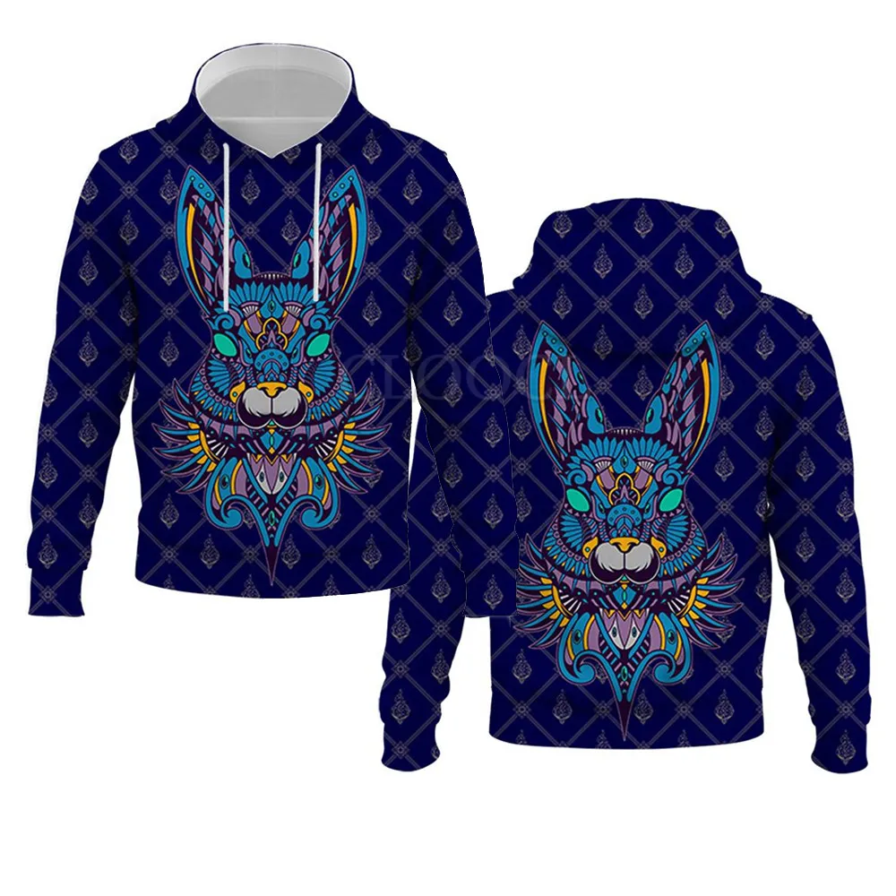 

HX Animals Hoodie 3D Graphic Abstract Animal Bunny Print Sweatshirts Pullover Tops Harajuku Streetwear Men Hoodies