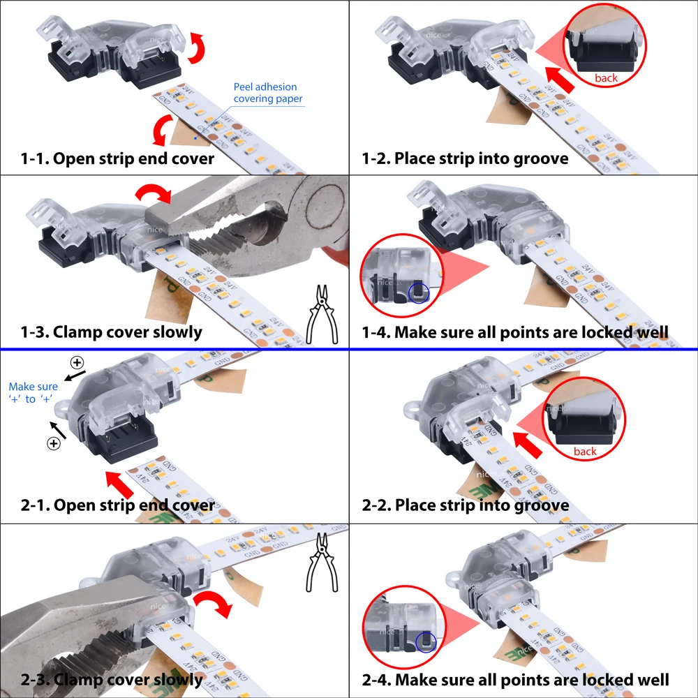 5 PCS High Density 2/4pin L Shape LED Strip Connector for RGB Single Color 3528 5050 COB Strip Lights angle Connection Terminal