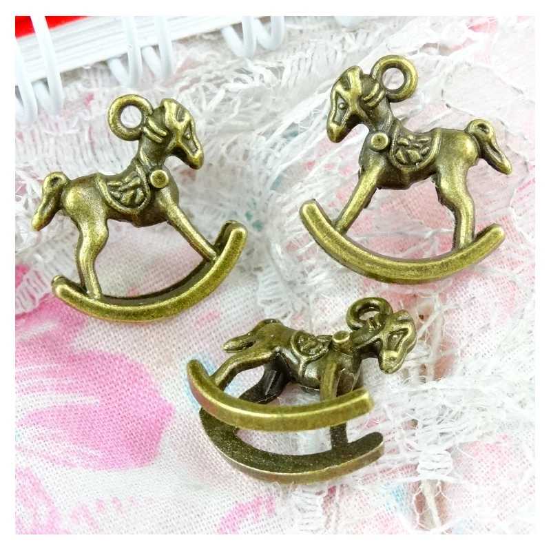 60pcs Vintage Horse Charms Pendant For Jewelry Making Antique Bronze Color Rocking Horse Charms 15.5*14MM