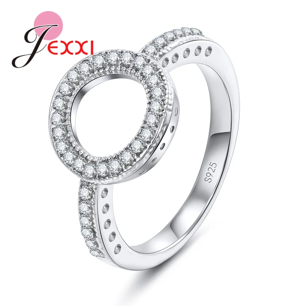 Top Vendeur New Fashion Bijoux Round Design Women Wedding Rings 925 Sterling Silver Color Metal Rings Rhinestone Jewelry