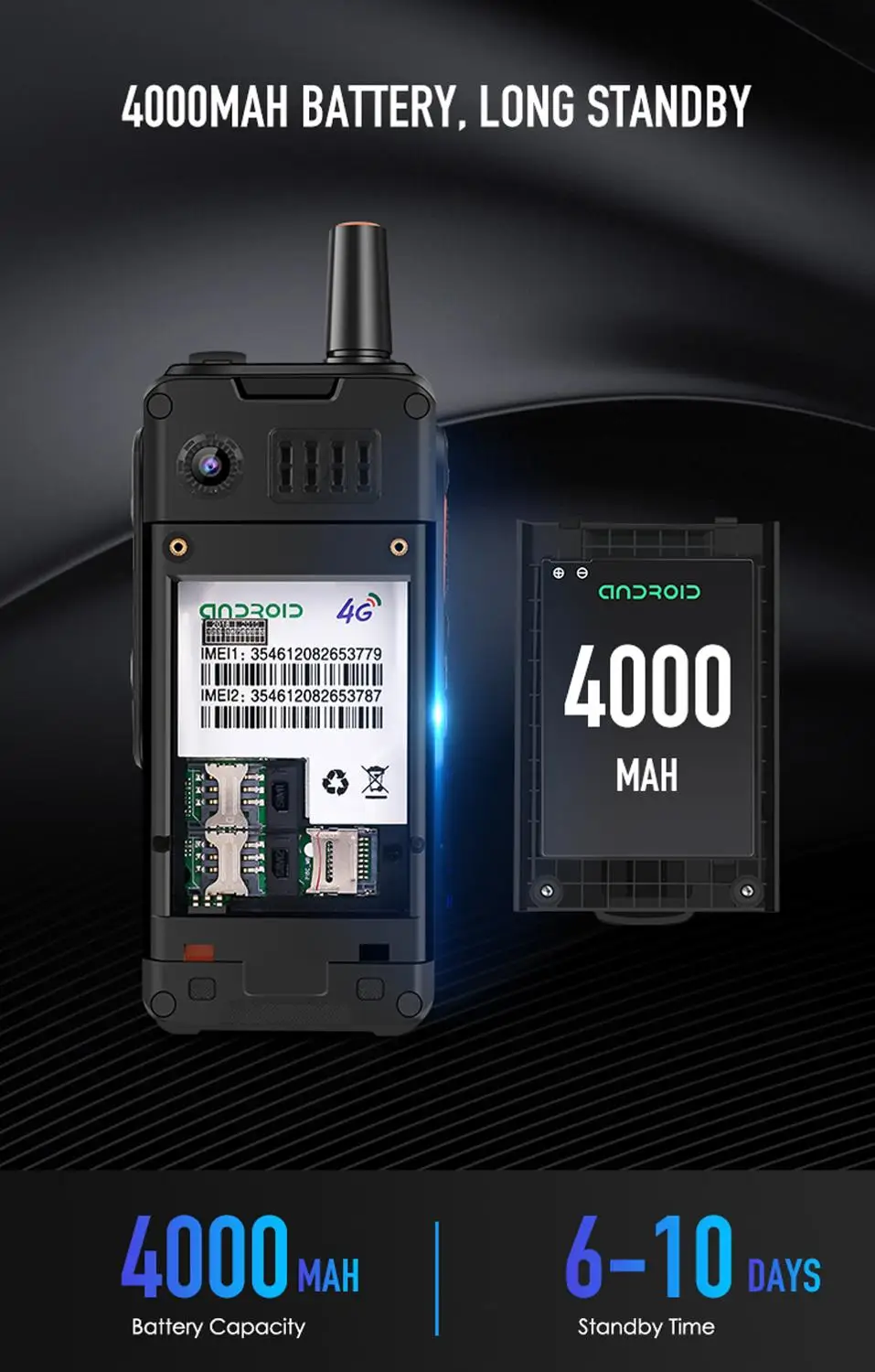 Imagem -05 - Uniwa-impermeável Quad Core Android Smartphone 4g Walkie Talkie Telefone Móvel Tela Robusta F40 Zello 4000mah 2.4 Touch Screen