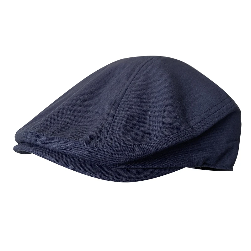 Spring And Summer Casual Men Flat Summer Linen Beret Hat Woman Dark Blue Dark Grey Breathable Cap Duckbill Driving Hats BLM240