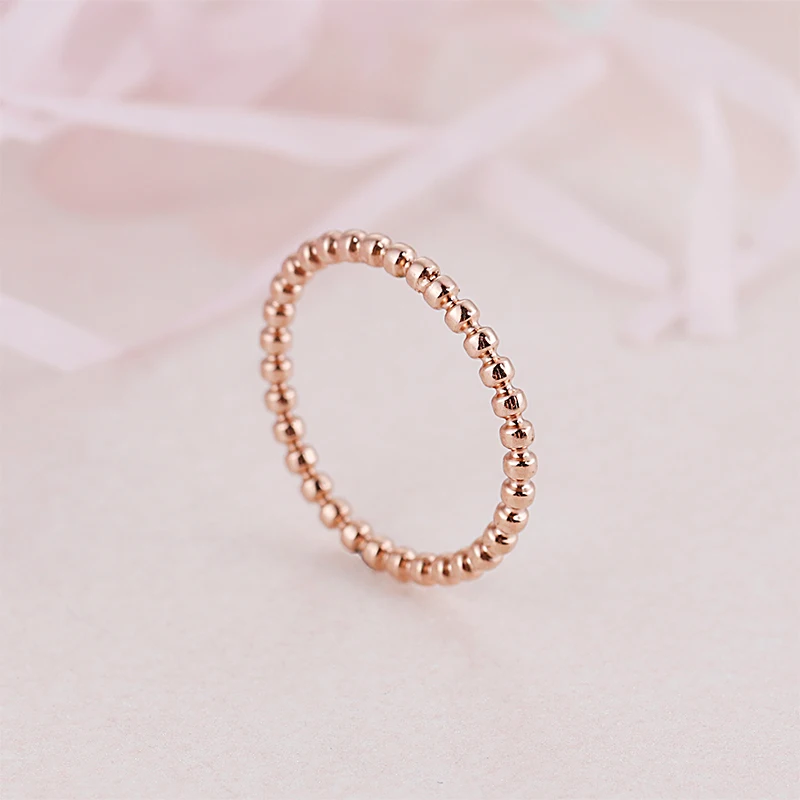 Girls 2mm Width Small Wave Design Ring Rose Gold Silver Color Stainless Steel Beads Ring for Women