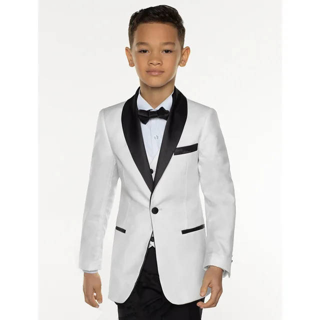 Trajes de novio para niño, trajes de 3 piezas en gris y blanco, esmoquin bonito para fiesta de boda para niños (chaqueta + Pantalones + chaleco + pajarita) 2023