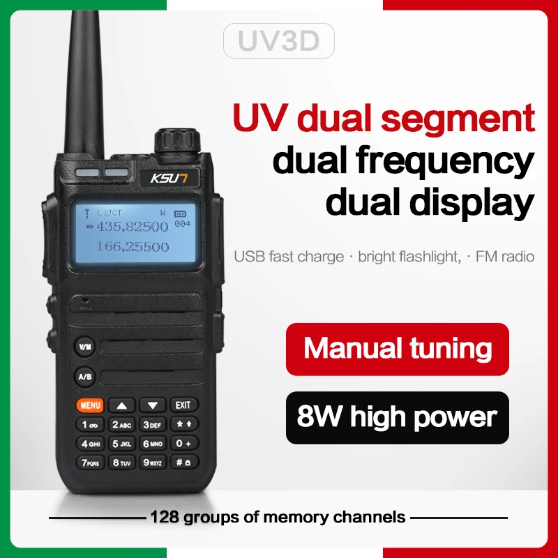 Walkie Talkie Long Range VHF UHF Dual Band Two Way Radio Station VOX Communicator Transceiver Powerful Walkie-talkie KSUN UV3D