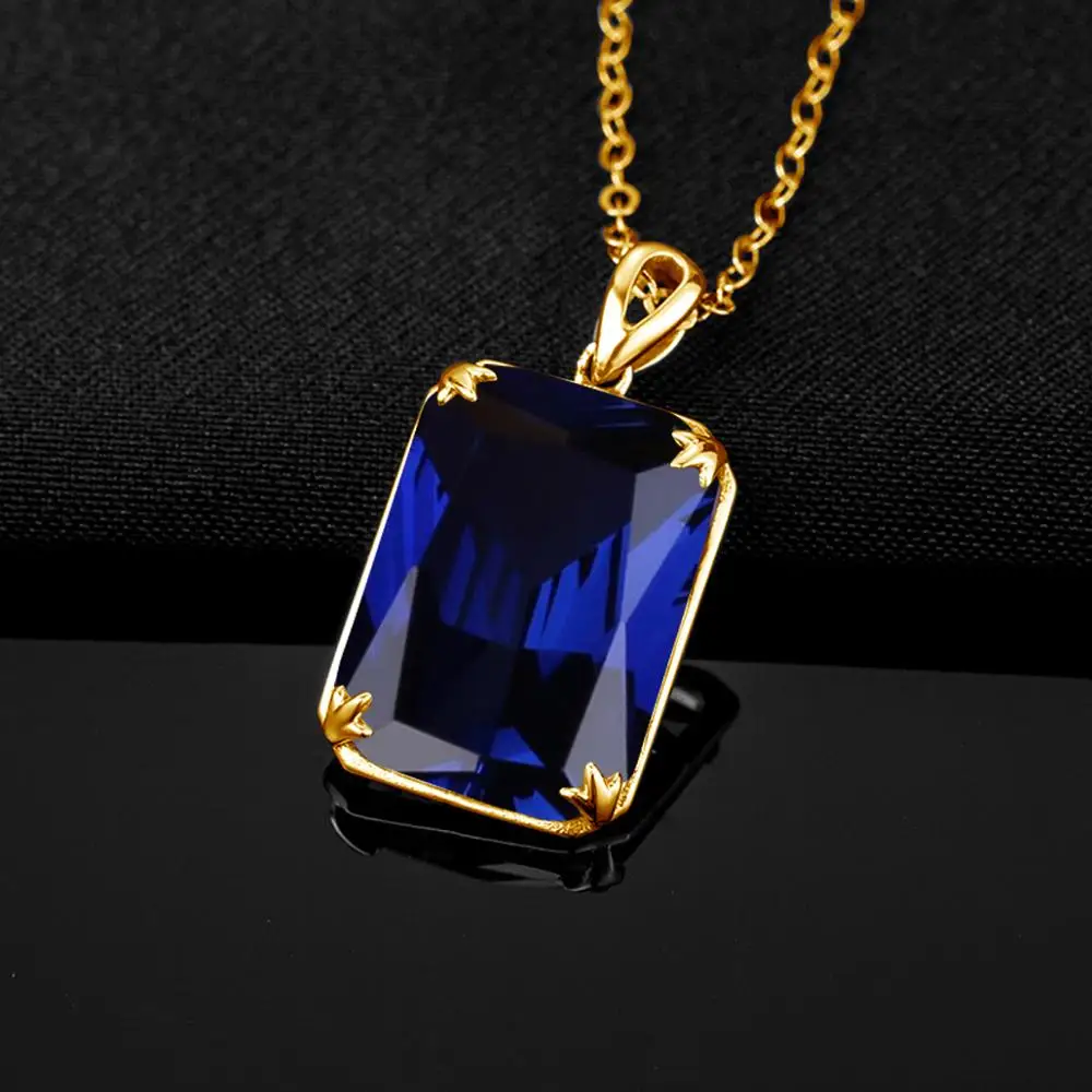 Szjinao Silver Pendant for Women Real 925 Sterling Silver Gold Color Blue Sapphire Statement Pendants Gemstones Fine Jewelry Hot