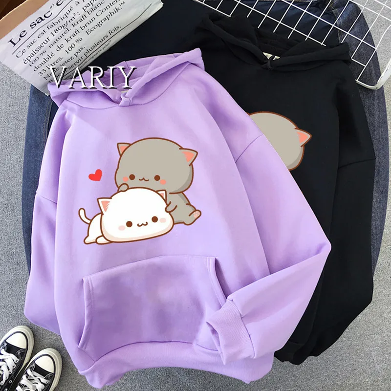 

Autumn Winter Women's Hoodie Cute Casual Sweatshirt Cartoon Cat Print Fashion Korean Style Top Women's Loose Pullover Hoody