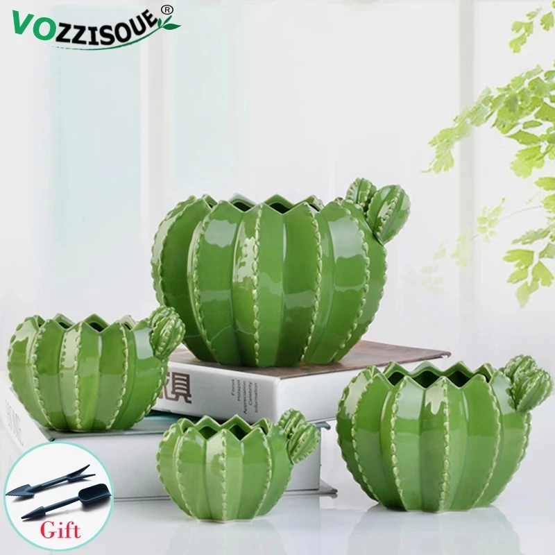 NEW Creative Ceramic Cactus Bonsai Pots Indoor Decorative Plant Pot Garden Succulent Flowerpot Home Balcony Green Clay Planter