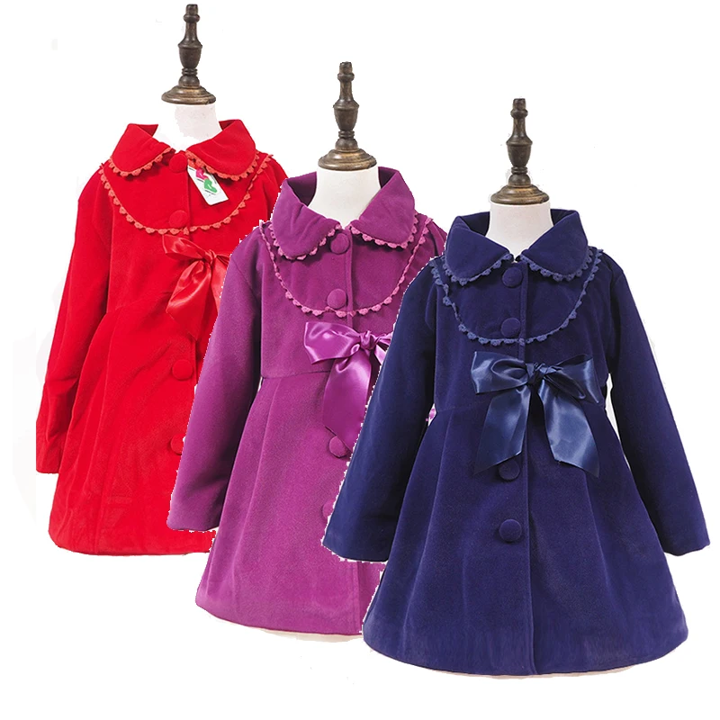 Kids Coat For Girls Winter Warm Jackets Cute Bow Kids Girl Lace Cotton Coat Thick Velvet Autumn Outerwear Girls Clothes 3-8Y