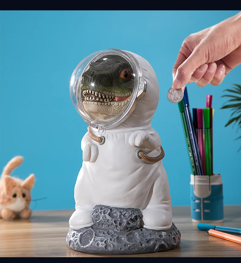 Lovely Cartoon Space Dinosaurs Toy Design Resin Money Boxes Creative Piggy Bank Dinosaurs Save Cute Money Cans Jar OrnamentZL410