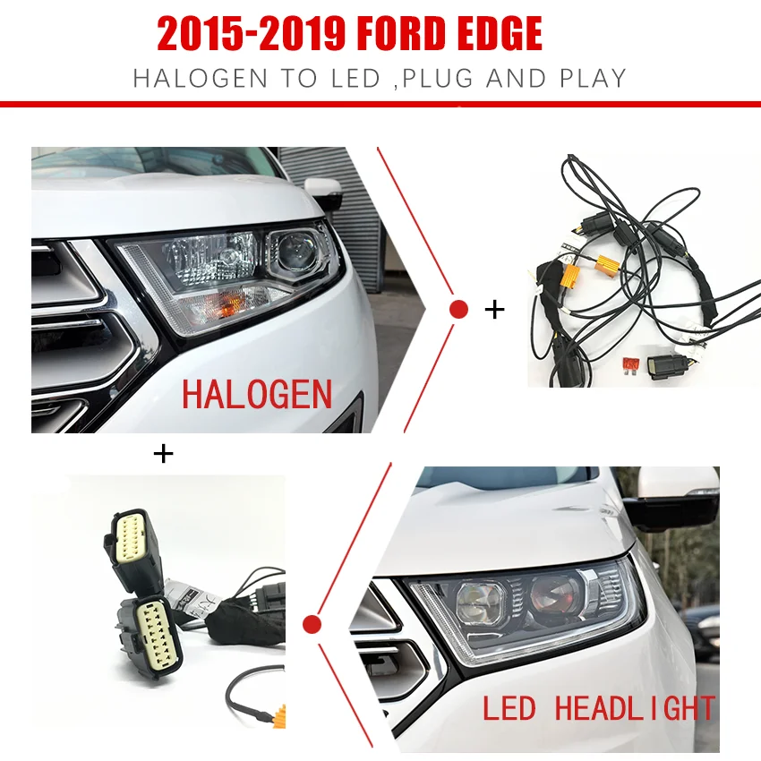 

CZMOD Car Headlight Modification Upgrade Special Car Wiring Harness For Ford 18-15 Edge Plug And Play Halogen TO LED