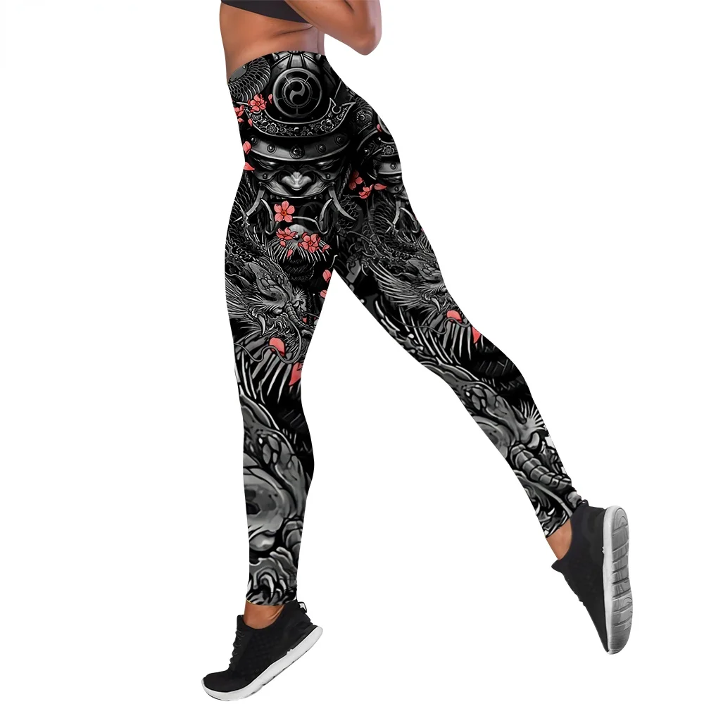 CLOOCL Legging Wanita Legging Wanita Elastisitas Pinggang Tinggi Motif Sakura Samurai Jepang untuk Pakaian Jogging Kebugaran Luar Ruangan