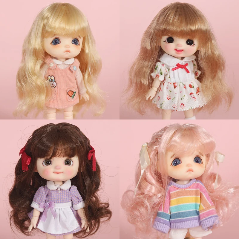 New ob11 doll wig soft fake hair golden pink milk silk high temperature silk long curly hair  for 1/8BJD, SD, DD STO doll hair