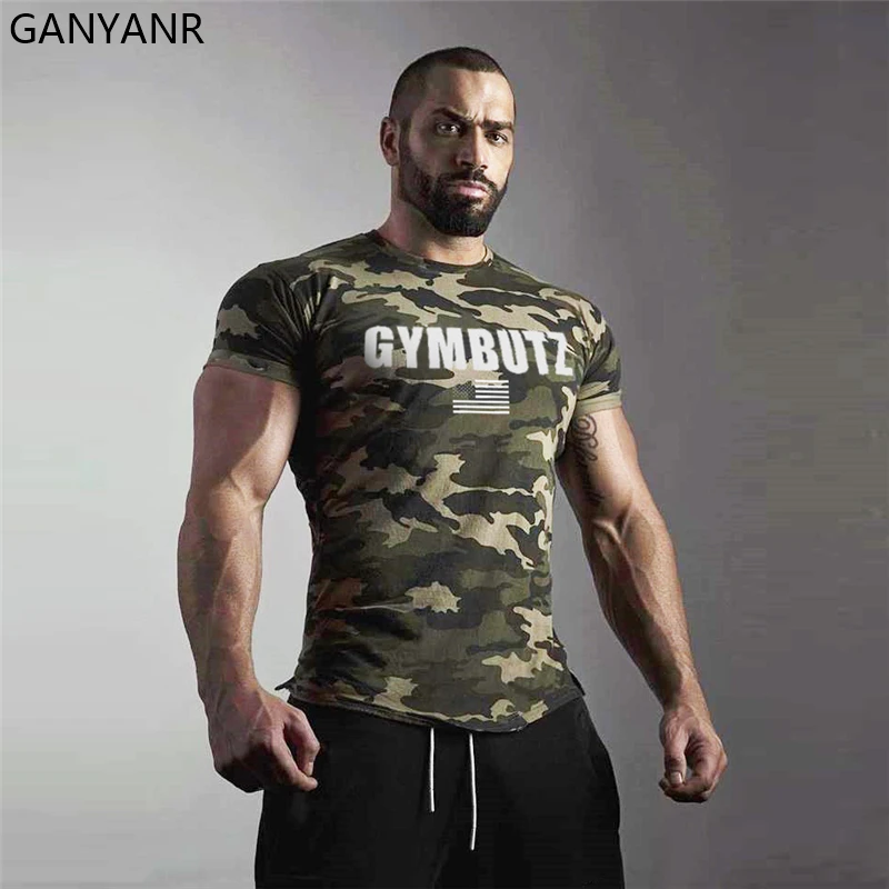 

GANYANR Gym Sport Fitness Sportswear Running T Shirt Crossfit Dry Fit Men Rashguard Training Football Tees Clothes Quick Workout