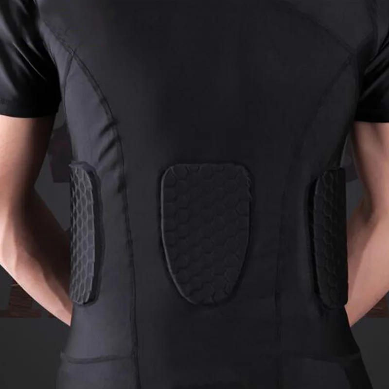 Men\'s Rib Protector Padded Vest Compression Shirt Training Vest with 3-Pad for Football Soccer Basketball Hockey Protective Gear