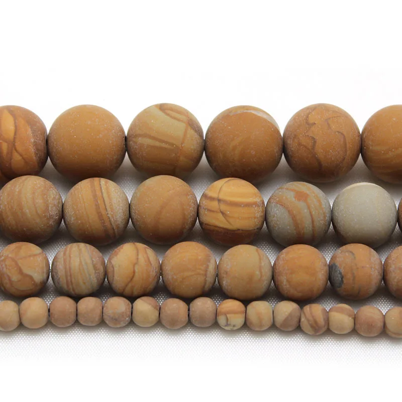 Wholesale Natural Stone Beads Matte Brown Wood Grain Loose Beads for Needlework Jewelry Making 4 6 8 10 12 mm DIY Bracelet