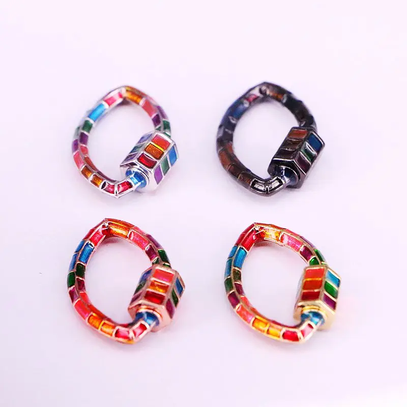 6PCS, Fashion Oval Design Rainbow Jewelry Clasps Lock Carabiner Copper Connector Clasp For Jewelry Making