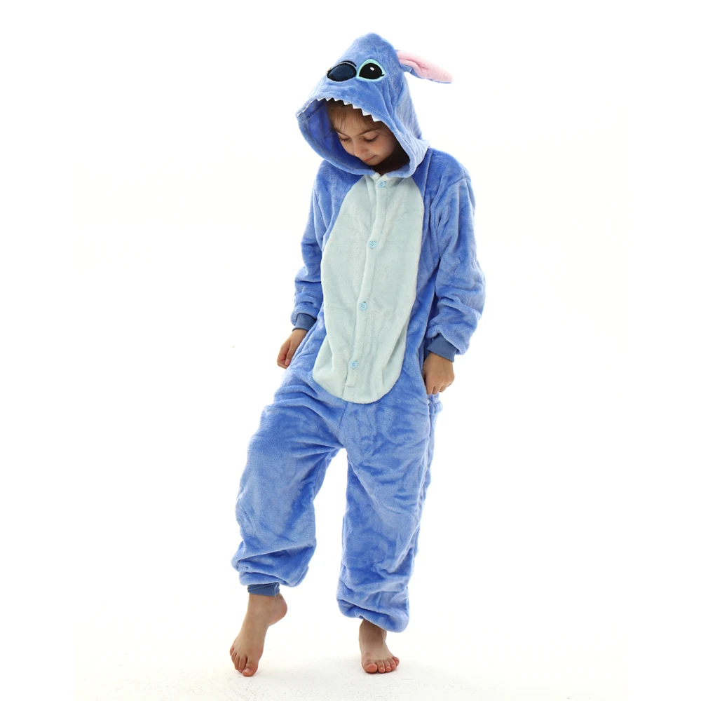 Pijama de franela de felpa de Disney Stitch para bebé, traje de una pieza, conjunto de ropa de dibujos animados, manga larga, suave y cálida, ropa