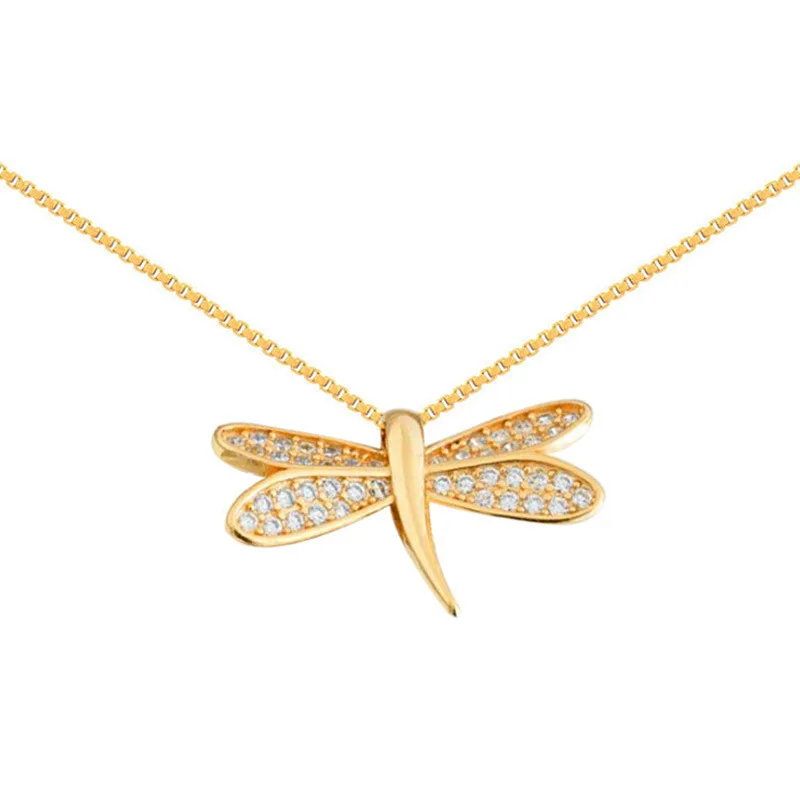 FOXANRY Silver Color Clavicle Chain Necklace for Women Trendy Elegant Charming Sparkling Zircon Dragonfly Bride Jewelry