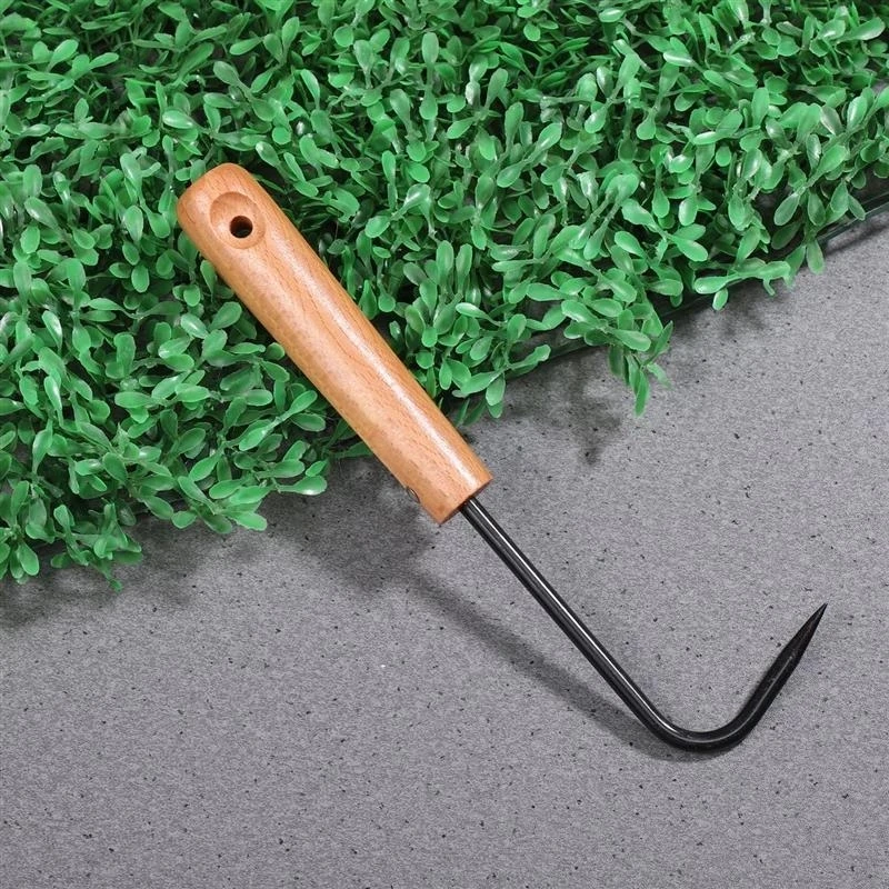 Garden Weeding Tool Root Remover Wooden Handle Manganese Steel Manual Weeder Weeding Device Single-claw Hook (Black)