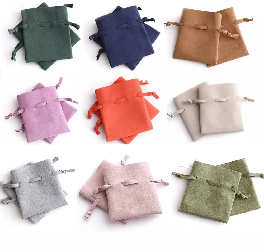 50pcs Microfiber Gift Bag for Ring Necklace Packaging Small Wedding Pouch Velvet Jewelry Organizer Storage Bag Fungus Open Style