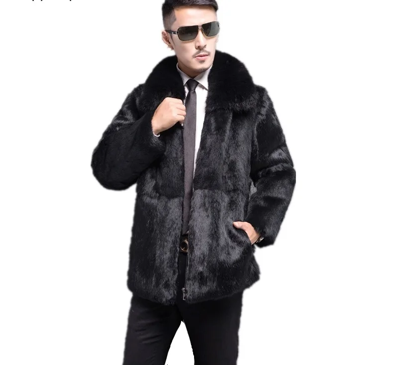 

Natural Whole Skin Rex Rabbit Fur Coat With rabbit fur Collar Warm For Men's Rex Rabbit Fur Coats Real Fur Jackets Mens Coats