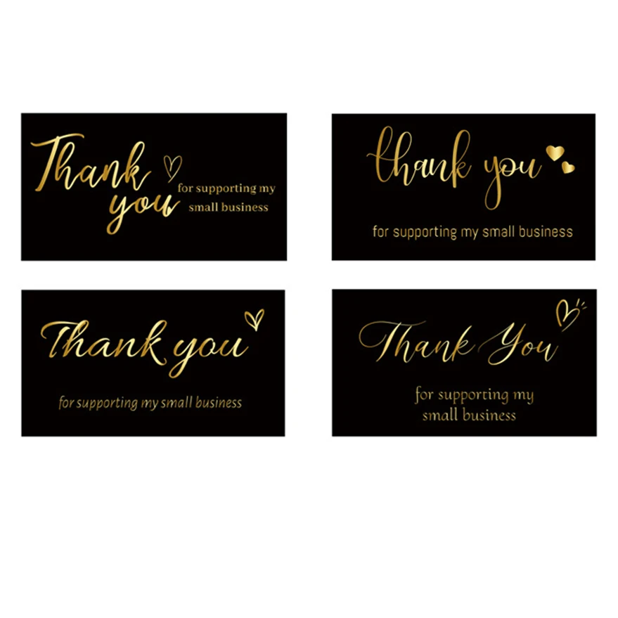 50/500pcs Black Gold Foil Thank You Cards For Supporting My Small Business Thanks Greeting Cards For Retail Store Handmade Gift